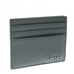Pre Owned Prada Grey Saffiano Leather Card Holder