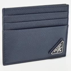 Prada Navy Blue/Black Saffiano Metal Leather Card Holder