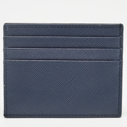 Prada Navy Blue/Black Saffiano Metal Leather Card Holder