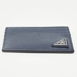 Prada Navy Blue/Black Saffiano Metal Leather Card Holder