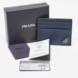 Prada Navy Blue/Black Saffiano Metal Leather Card Holder
