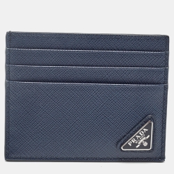 Prada Navy Blue/Black Saffiano Metal Leather Card Holder