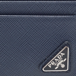 Prada Navy Blue/Black Saffiano Metal Leather Card Holder