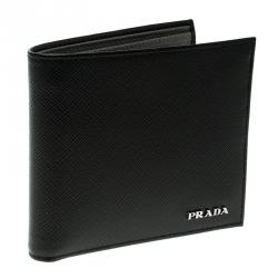 Pre Owned Prada Black Saffiano Bicolo Leather Bifold Wallet