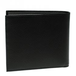 Pre Owned Prada Black Saffiano Bicolo Leather Bifold Wallet