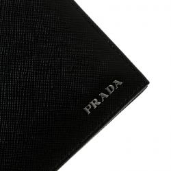 Pre Owned Prada Black Saffiano Bicolo Leather Bifold Wallet