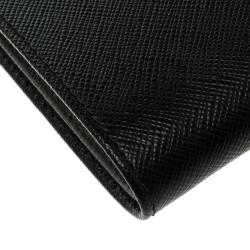 Pre Owned Prada Black Saffiano Bicolo Leather Bifold Wallet