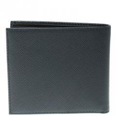 Pre Owned Prada Dark Blue Saffiano Bicolo Leather Bifold Wallet