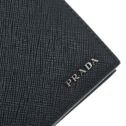 Pre Owned Prada Dark Blue Saffiano Bicolo Leather Bifold Wallet