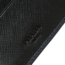 Pre Owned Prada Dark Blue Saffiano Bicolo Leather Bifold Wallet