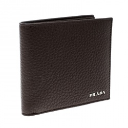 Pre Owned Prada Brown Leather Bifold Wallet