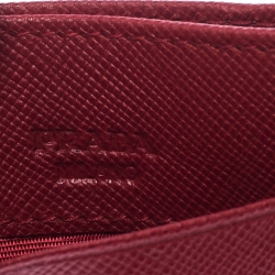 Pre Owned Prada Red Saffiano Leather Card Holder 