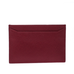 Pre Owned Prada Red Saffiano Leather Card Holder 