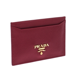 Pre Owned Prada Red Saffiano Leather Card Holder 