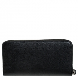 Prada Black Saffiano Leather Zip Around Wallet