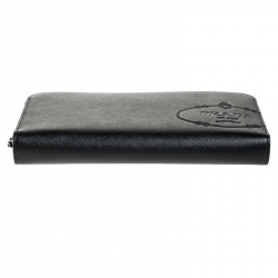 Prada Black Saffiano Leather Zip Around Wallet