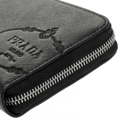 Prada Black Saffiano Leather Zip Around Wallet