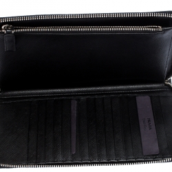 Pre Owned Prada Black/Blue Saffiano Leather Zip Around Organizer