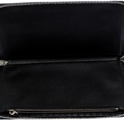 Pre Owned Prada Black/Blue Saffiano Leather Zip Around Organizer