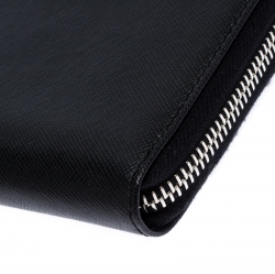 Pre Owned Prada Black/Blue Saffiano Leather Zip Around Organizer