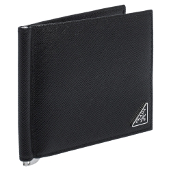 Prada Black Saffiano Lux Leather Money Clip Wallet