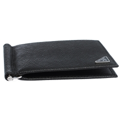 Prada Black Saffiano Lux Leather Money Clip Wallet