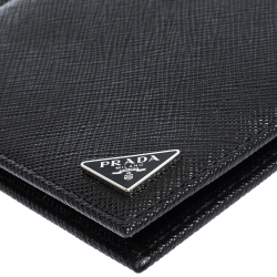 Prada Black Saffiano Lux Leather Money Clip Wallet