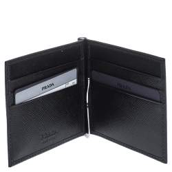 Prada Black Saffiano Lux Leather Money Clip Wallet