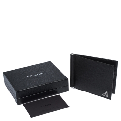 Prada Black Saffiano Lux Leather Money Clip Wallet