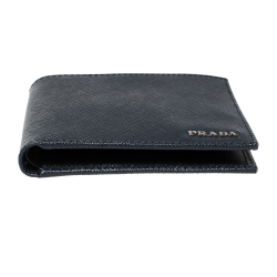 Prada Navy Blue Saffiano Lux Leather Bifold Compact Wallet
