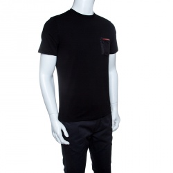 Pre Owned Prada Black Pocket and Shoulder Patch Detail Cotton T-Shirt M