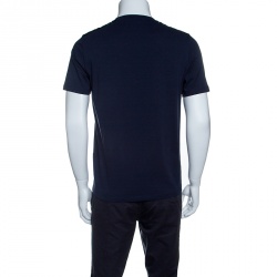 Pre Owned Prada Navy Blue Contrast Pocket and Shoulder Patch Detail Cotton T-Shirt M