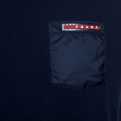 Pre Owned Prada Navy Blue Contrast Pocket and Shoulder Patch Detail Cotton T-Shirt M