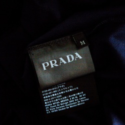 Pre Owned Prada Navy Blue Contrast Pocket and Shoulder Patch Detail Cotton T-Shirt M