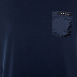 Pre Owned Prada Navy Blue Cotton Pocket & Shoulder Patch Detail T-Shirt L