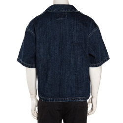 Pre Owned Prada Indigo Denim Logo Plaque Detail Bowling Shirt M