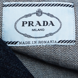Pre Owned Prada Indigo Denim Logo Plaque Detail Bowling Shirt M