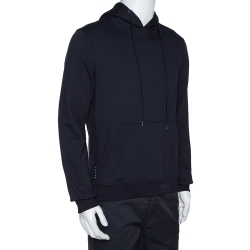 Pre Owned Prada Navy Blue Cotton Hooded Sweatshirt S