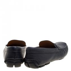 Pre Owned Prada Dark Blue Pebbled Leather Loafers Size 42