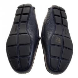 Pre Owned Prada Dark Blue Pebbled Leather Loafers Size 42