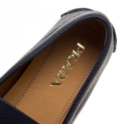 Pre Owned Prada Dark Blue Pebbled Leather Loafers Size 42