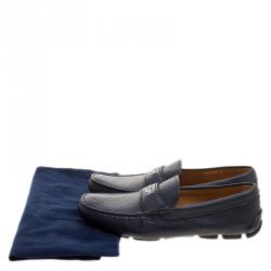 Pre Owned Prada Dark Blue Pebbled Leather Loafers Size 42