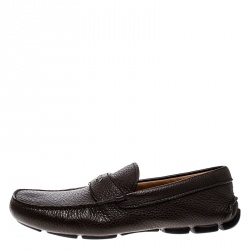 Pre Owned Prada Brown Leather Loafers Size 42