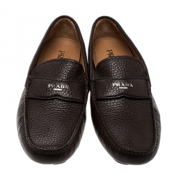 Pre Owned Prada Brown Leather Loafers Size 42