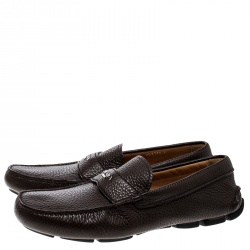 Pre Owned Prada Brown Leather Loafers Size 42