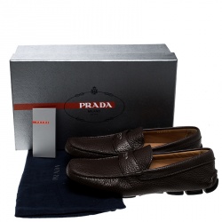 Pre Owned Prada Brown Leather Loafers Size 42