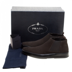 Prada Dark Brown Suede Chelsea Boots Size 40.5