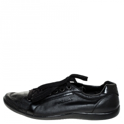 Prada Black Leather Low Top Sneakers Size 44.5