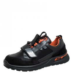 Prada Two Tone Mechano Leather, Mesh And Suede Platform Sneakers Size 43.5