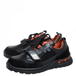 Prada Two Tone Mechano Leather, Mesh And Suede Platform Sneakers Size 43.5